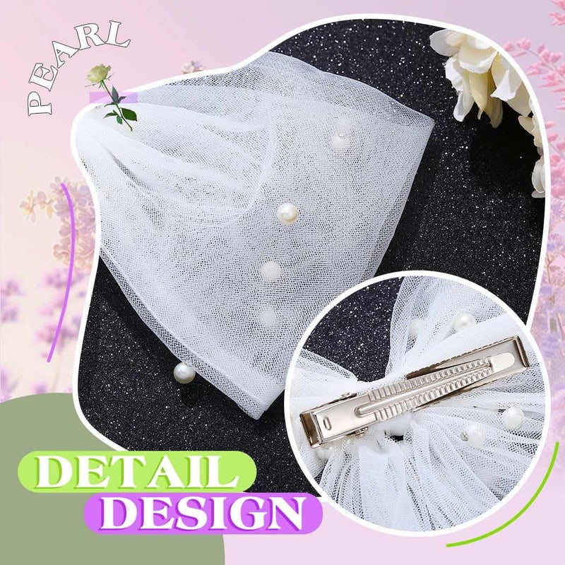 JONKY Bride Wedding Hair Bow Weil Bridal White Short Clip for Women (Style3) - Image 4